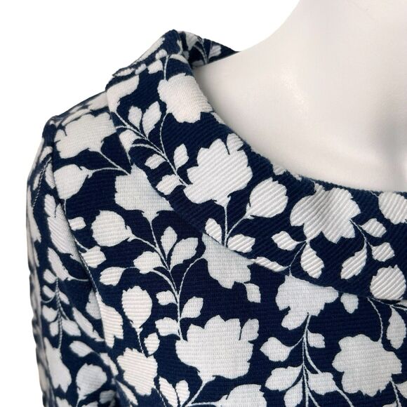 Talbots Navy Blue White Floral Top Women's Small Knit Blouse Cottagecore Flowers - Picture 2 of 14